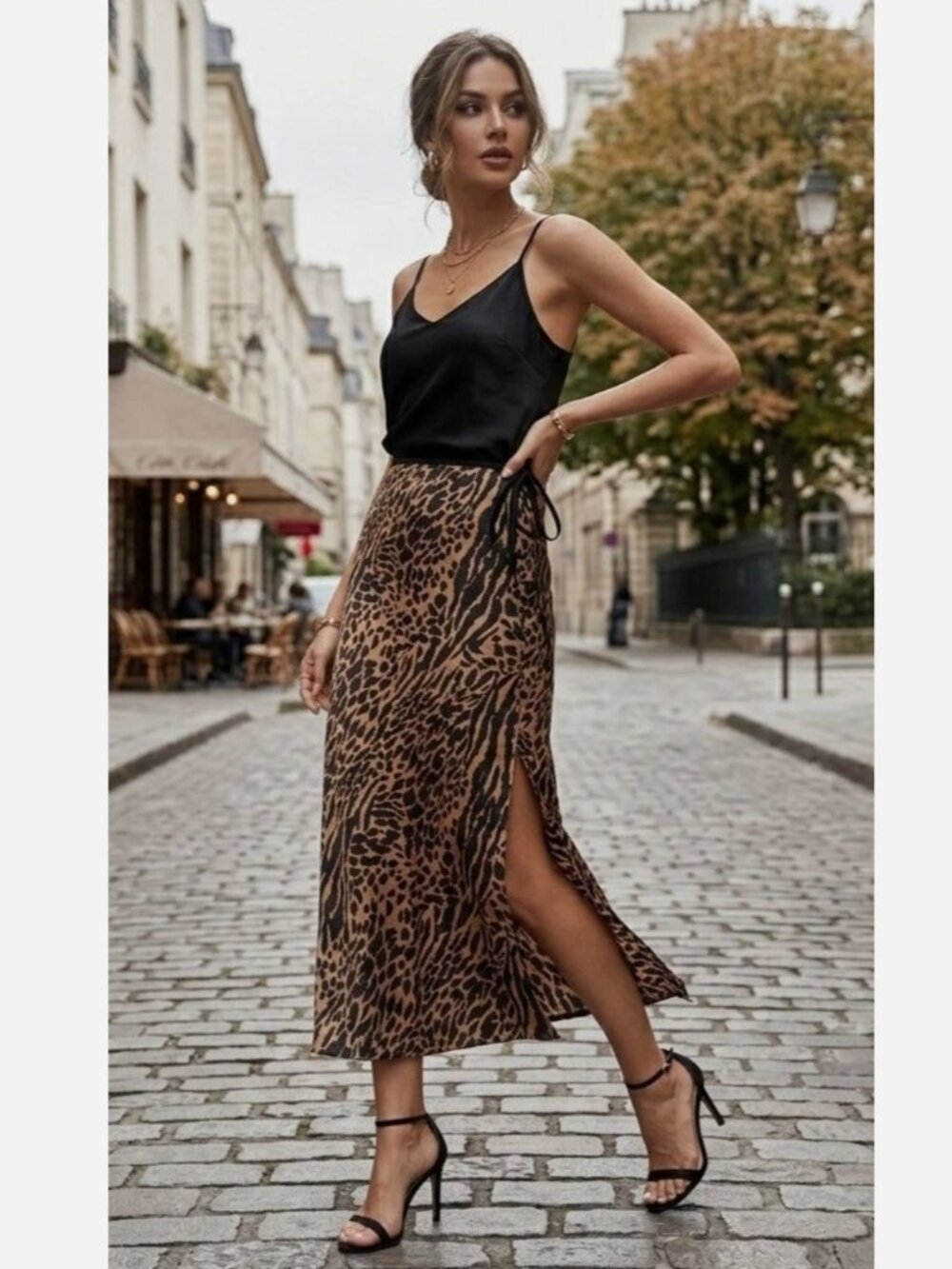 Women's - Rails Brown and Black Leopard Print Satin Wrap Skirt, Size Small